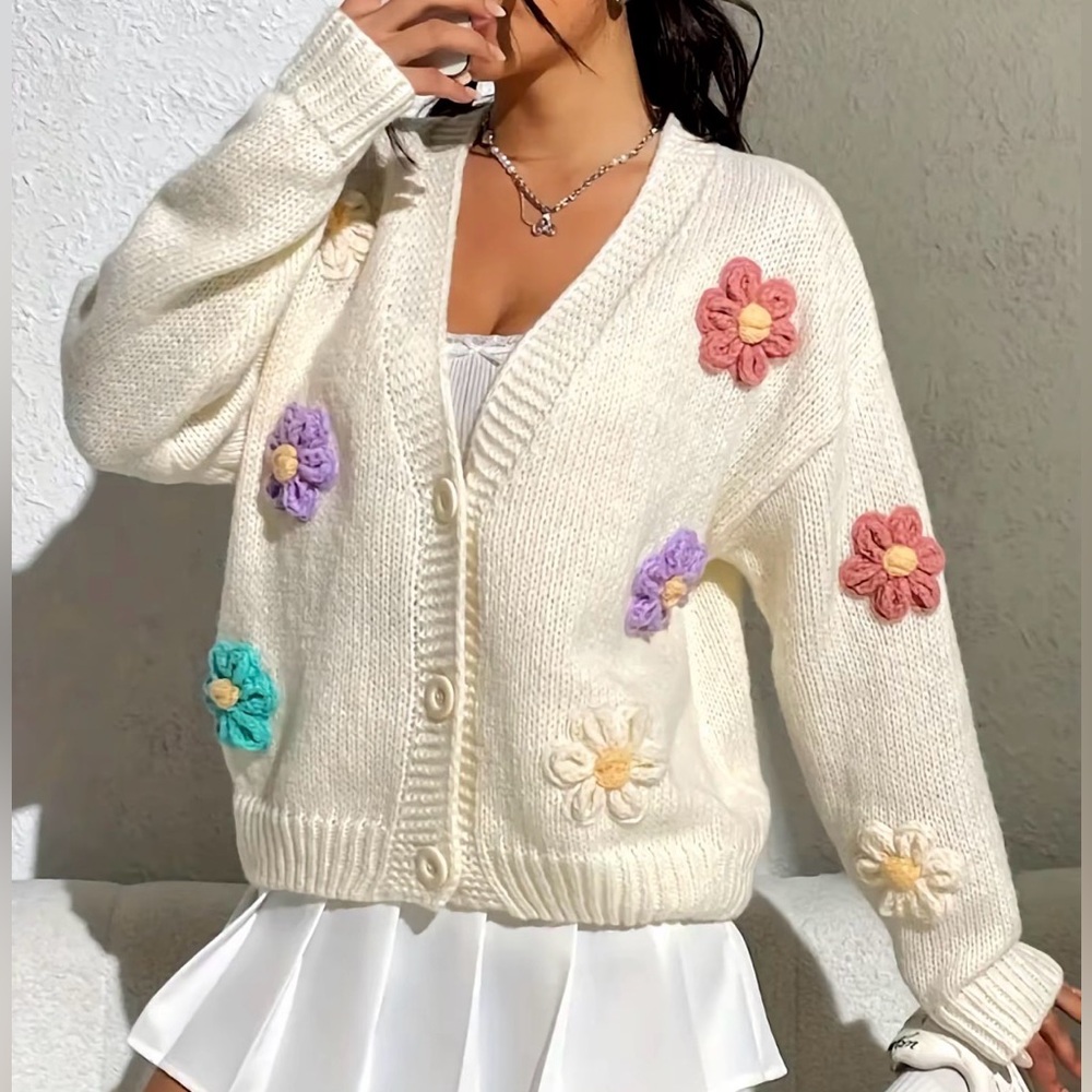 3D Flower Appliqué Cardigan - Picture 2 of 6